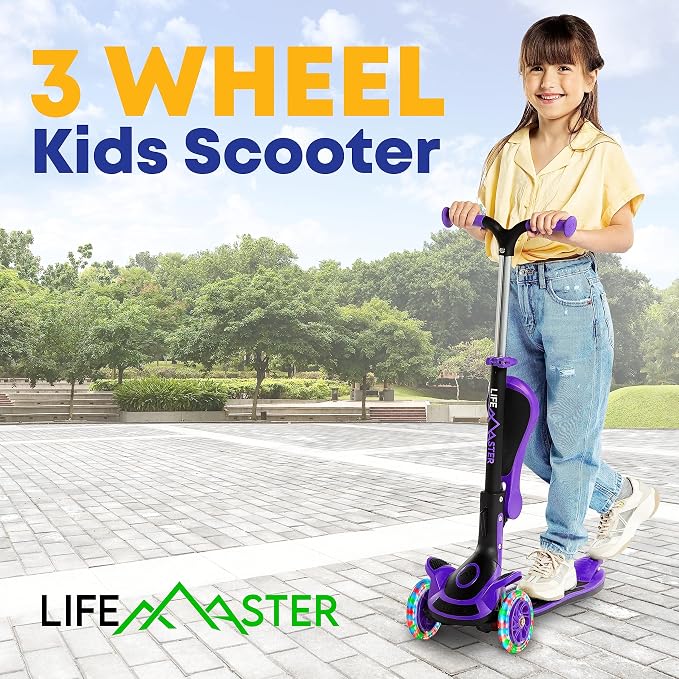 3 Wheel Scooter for Kids with Foldable Seat, Adjustable Handlebar Height, Lean-to-Steer Ride On Toy for Kids Ages 2+, Light-Up LED Wheels, Wide Anti Slip Deck, Indoor & Outdoor Use